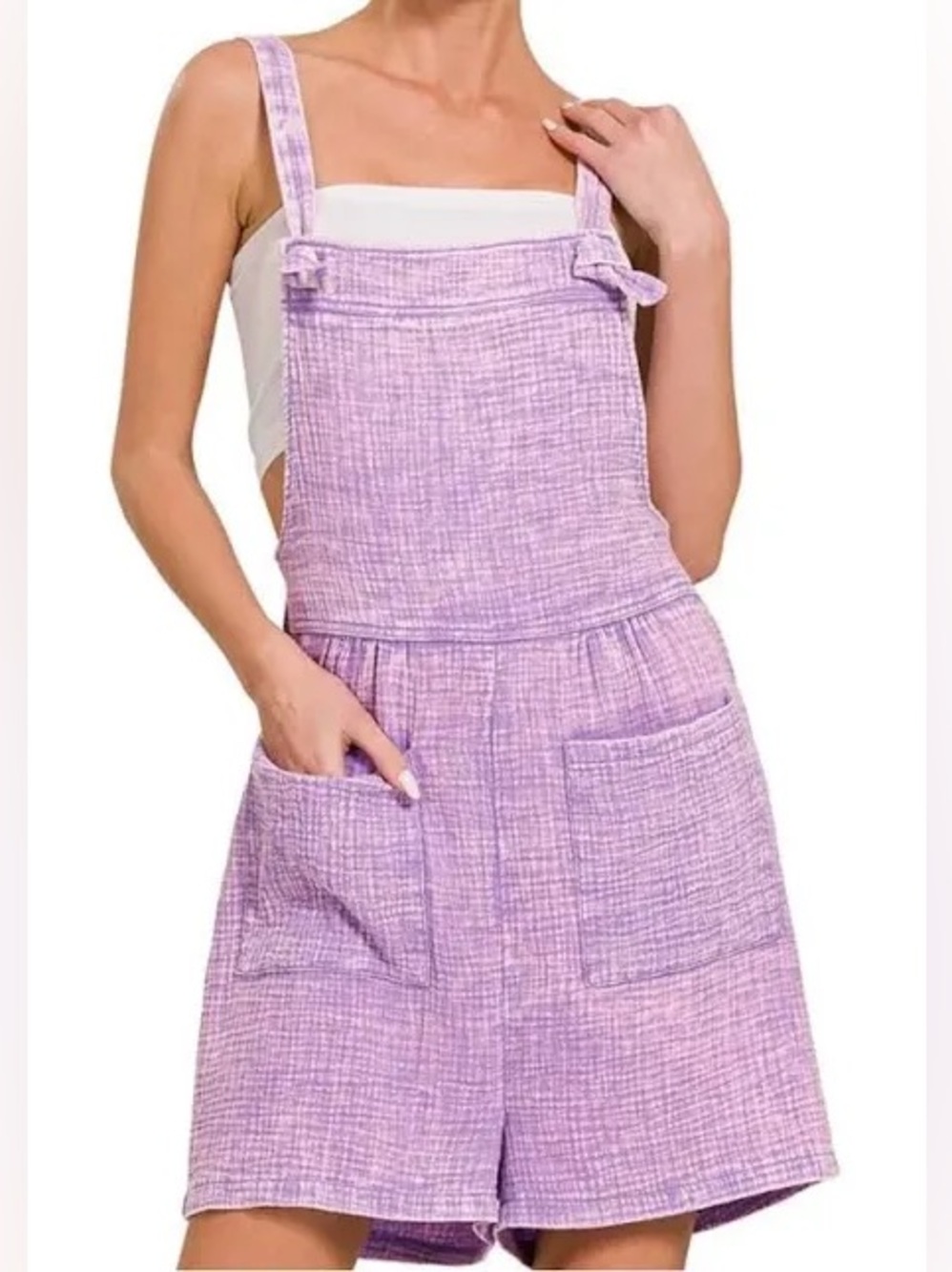 Zenana Lilac Gauze Short Overalls Romper